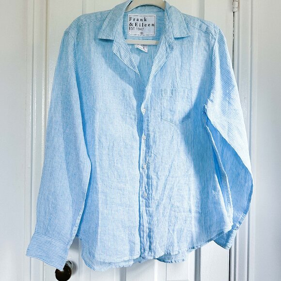 Frank and Eileen EILEEN Turquoise Stripe Classic Linen Turquoise Stripe Small - Picture 3 of 5